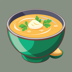 Creamy soup in a green bowl.