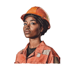 Fototapeta premium Confident african female engineer wearing safety gear, cut out - stock png.