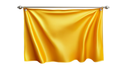 Png of A vibrant yellow satin curtain drapes elegantly from a silver rod, adding a touch of luxury to any space.