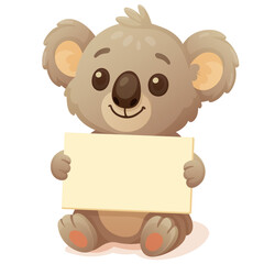 cute koala holding a blank sign for writing