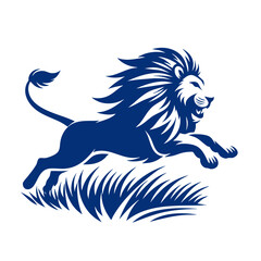 Fototapeta premium Majestic Lion Leaping Through Grass: A Powerful Wildlife Image