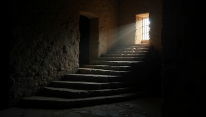 Obraz premium AI-generated dramatic stone staircase in an ancient building