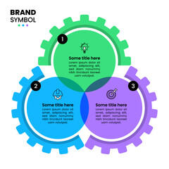 Infographic template. 3 connected gears with icons and text