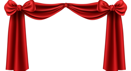 Png of Elegant red curtain draped with bows, perfect for stage openings or special events.