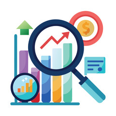 magnifying-glass-highlights-business-growth-chart vector image on white background