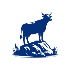 Obraz premium Majestic Cow on a Rock: A Serene Rural Landscape