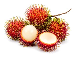 Ripe Rambutan Fruit Closeup on White Background