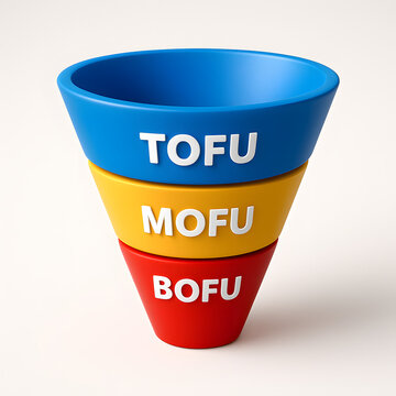 Marketing Funnel Diagram with TOFU, MOFU, BOFU Stages &ndash; 3D Concept Illustration