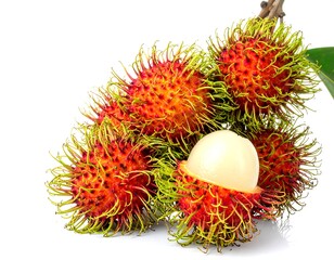 Red Rambutan Fruit Close Up on White Background