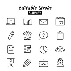 Survey icons vector set thin line outline stroke editable business marketing research