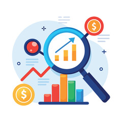 magnifying-glass-highlights-business-growth-chart vector image on white background