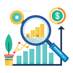 magnifying-glass-highlights-business-growth-chart vector image on white background