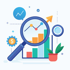 magnifying-glass-highlights-business-growth-chart vector image on white background