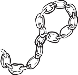 A continuous chain gracefully loops and curves across a white background.