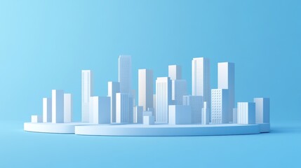 Obraz premium Minimalist Cityscape on Light Blue Platform