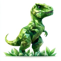 Obraz premium Green T-Rex dinosaur logo moving in a fierce pose, polygon style