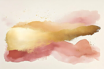 Fototapeta premium Abstract watercolor artwork with gold accents and soft colors.