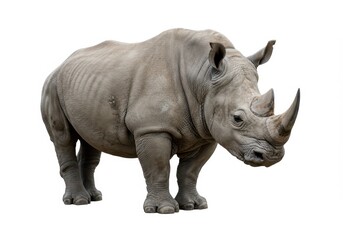 Obraz premium Isolated white rhinoceros standing against a white background, facing right