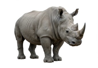 Fototapeta premium Isolated rhinoceros stands facing forward on a white background