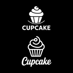Cupcake Icons with Different Font Styles on Black Background - Bakery Graphic Set