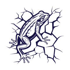 Fierce Frog Leaping Through Cracked Wall Design