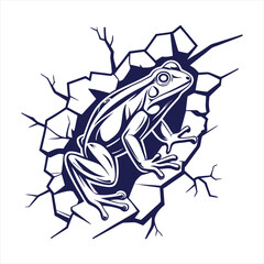 Fierce Frog Leaping Through Cracked Wall Design