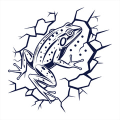 Fierce Frog Leaping Through Cracked Wall Design