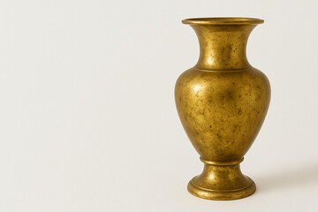 Vintage antique old ancient yellow brass heavy metal vase holder pitcher on a blank empty space poster background room white