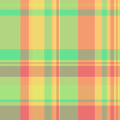 Countryside vector tartan fabric, tracery textile background check. Popular plaid seamless pattern texture in green and orange colors.