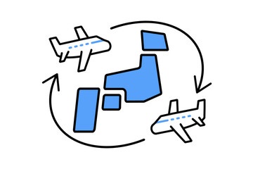 日本全国を飛び回る飛行機をイメージしたイラスト