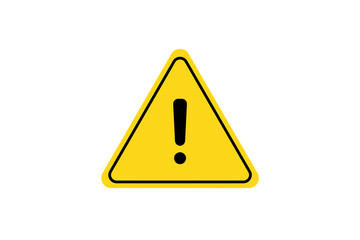 Bright yellow warning sign with bold black exclamation mark, symbolizing caution, alert, or potential danger, isolated on a transparent background