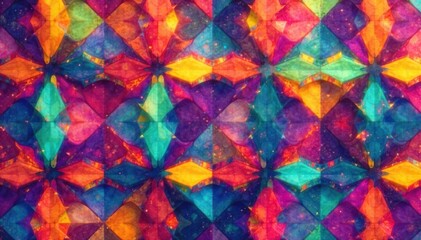 Abstract geometric shapes repeat endlessly creating a vibrant textile design , bold, bright, fabric