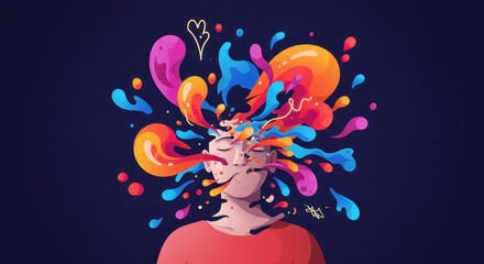 Mindful explosion of vibrant colors, surreal art of imagination and creativity