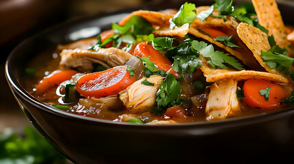 Hearty Chicken Tortilla Soup In Bowl