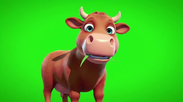 A funny brown cartoon cow, a cute farm animal vector illustration isolated in white, enjoys the fun of dairy life