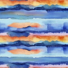 Fototapeta premium Vibrant watercolor horizon with abstract landscape and colorful sky