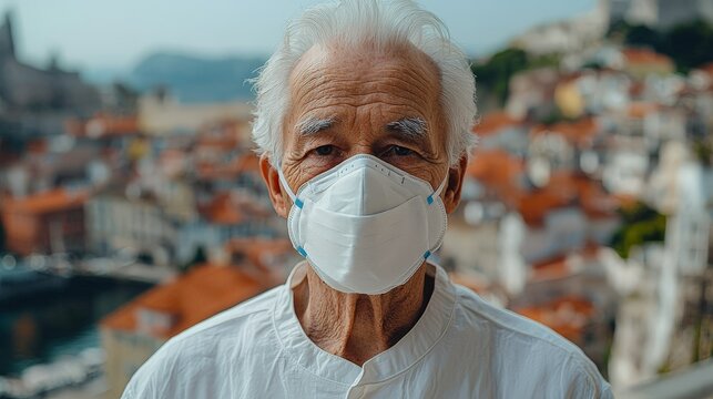 Illustration of a woman in white clothes wearing a face mask