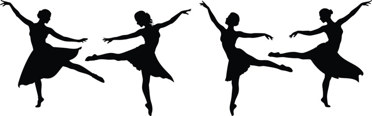vector silhouette set of a ballet dancer, woman dancing on tiptoe with extended arms, Ballerina dance pose