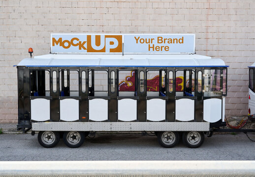 A train-like vehicle with two commercial spaces for OOH AD
