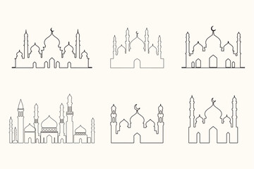 Minimalist Mosque Outline Vector Icons Islamic Architecture.