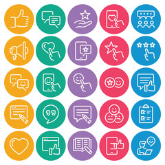 Circle color outline icons set for Feedback testimonials