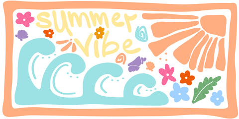 Vector illustration with the image of summer mood and vibe attributes
