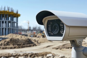 Security camera closely monitoring construction site during daytime for safety and surveillance