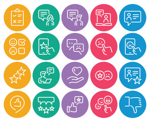 Circle color outline icons set for Feedback testimonials