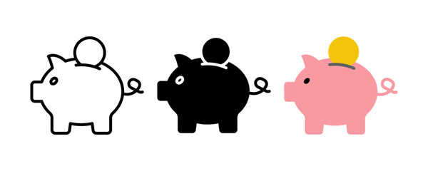 Piggy bank icon set. for mobile concept and web design on white background