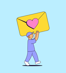 Delivery Boy Holding Love Letter Hand Drawn Illustration