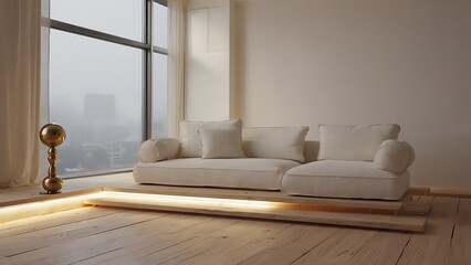 Minimalist living room with a platform sofa