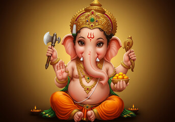 Adorable Baby Ganesha with Sweets and Axe