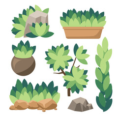 fresh cute plant by simple shape, various plant for decorating. vector, illustration design.