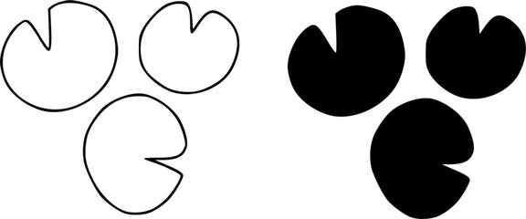 Lily Pad Leaf Silhouette Set – Flat Vector Lotus or Water Lily Leaves with Black Outlines, Lilipad leaf Isolated on Transparent Background